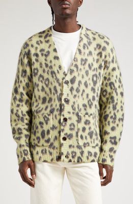 Dries Van Noten Mounia Leopard Spot Alpaca & Merino Wool Blend Cardigan in Pale Yellow 206