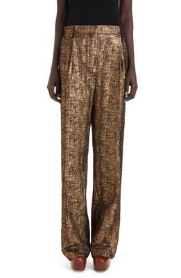 Dries Van Noten Porter Metallic Tweed Wide Leg Pants in Gold 954