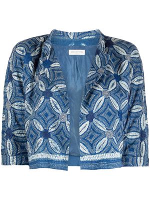 Dries Van Noten Pre-Owned 2010 embroidered motif cropped silk jacket - Blue