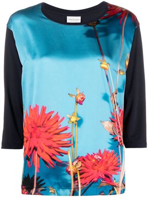 Dries Van Noten Pre-Owned floral-print panelled blouse - Blue