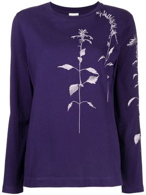 Dries Van Noten Pre-Owned leaf-embroidery long-sleeved T-shirt - Purple