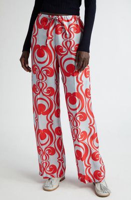Dries Van Noten Print Drawstring Silk Pants in Red 352