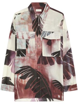 DRIES VAN NOTEN Printed oversized silk shirt - Neutrals