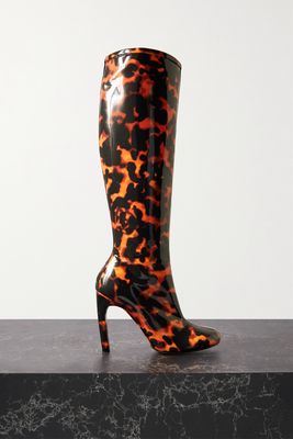 Dries Van Noten - Printed Patent-leather Knee Boots - Orange