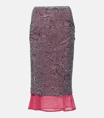 Dries Van Noten Printed pleated mesh midi skirt