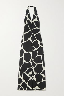 Dries Van Noten - Printed Wool Halterneck Midi Dress - Black
