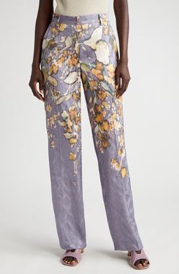 Dries Van Noten Pulley Bleached Floral Print Trousers in Lilac 403