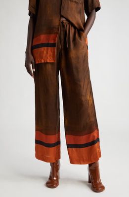 Dries Van Noten Puvis Brushstroke Stripe Drawstring Pants in Brown 703