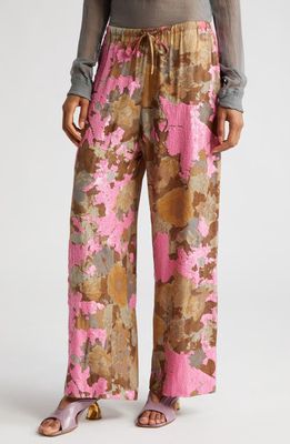 Dries Van Noten Puvis Floral Sequin Straight Leg Pants in Pink 305