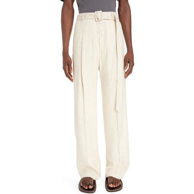 Dries Van Noten Pyman Pleated Twill Pants in Ecru