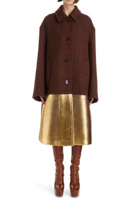 Dries Van Noten Rinks Wool Blend Herringbone & Leather Coat in Brown