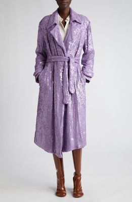 Dries Van Noten Ronas Sequin Belted Coat in Lilac 403