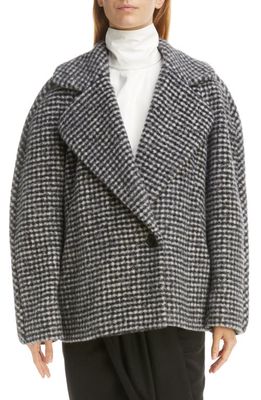 Dries Van Noten Royal Check Wool Blend Short Coat in Black 900