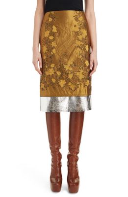 Dries Van Noten Salbina Floral Jacquard & Metallic Leather Skirt in Ocra 205