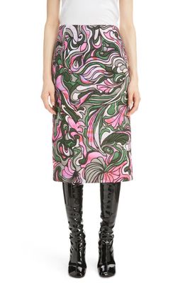 Dries Van Noten Salby Marble Print Cotton Pencil Skirt in Pink 305
