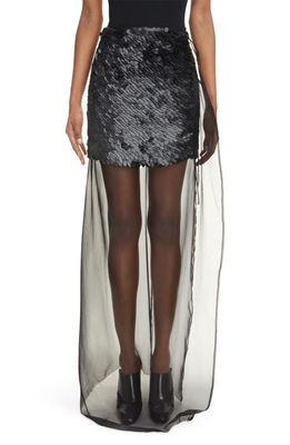 Dries Van Noten Silene Asymmetric Sheer Sequin Georgette Skirt in Black 900