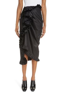 Dries Van Noten Sina Ruffle Cotton Poplin Tulip Skirt in Black 900