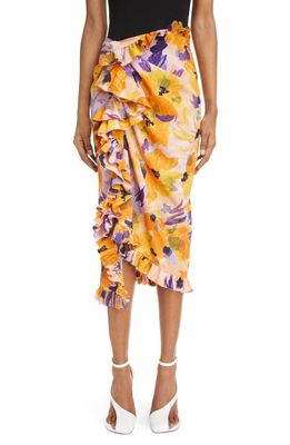 Dries Van Noten Sina Ruffle Floral Print Tulip Skirt in Lilac 403