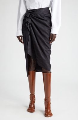 Dries Van Noten Sinam Pinstripe Draped Ruffle Wool Skirt in Anthracite 901