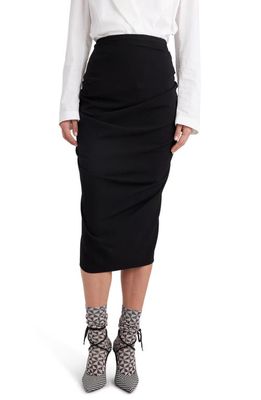 Dries Van Noten Sonata Ruched Wool Blend Midi Skirt in Black 900