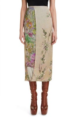 Dries Van Noten Spa Painted Floral Print Silk Wrap Skirt in Ecru 5