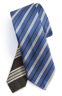 Dries Van Noten Stripe Silk Tie in 504 - Blue