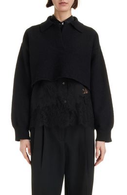 Dries Van Noten Terra Virgin Wool Crop Polo Sweater in Black 900