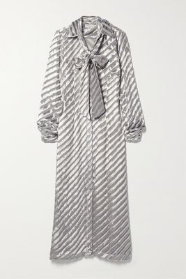 Dries Van Noten - Tie-neck Striped Devoré-velvet Maxi Dress - Silver