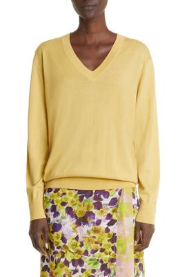 Dries Van Noten Tuna V-Neck Merino Wool Sweater in Pale Yellow 206