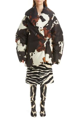 Dries Van Noten Voltaire Cow Print Oversize Quilted Jacket in Ecru 5