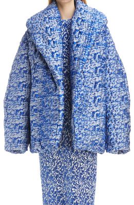 Dries Van Noten Voltaire Oversize Quilted Satin Jacquard Jacket in Blue