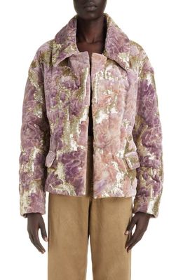 Dries Van Noten Vondi Sequin Embroidered Velvet Brocade Jacket in Old Rose 301