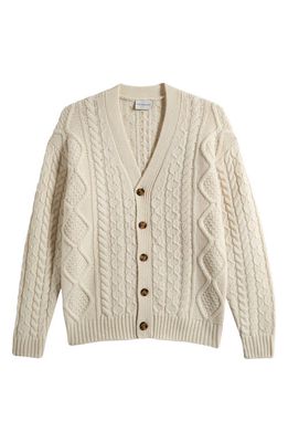 Drôle de Monsieur Cable Stitch Wool V-Neck Sweater in Cream