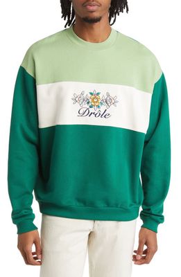 Drôle de Monsieur Drôle Fleur Embroidered Colorblock Cotton Sweatshirt in Green