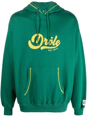 Drôle De Monsieur embossed logo cotton hoodie - Green