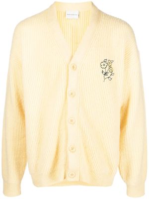 Drôle De Monsieur embroidered-flower ribbed cardigan - Yellow
