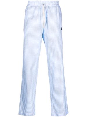 Drôle De Monsieur embroidered-logo checked trousers - Blue