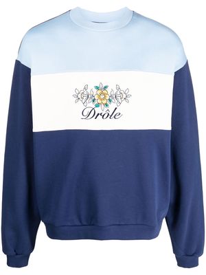 Drôle De Monsieur embroidered-logo colour-block sweatshirt - Blue