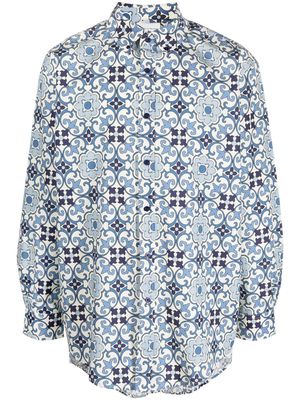 Drôle De Monsieur Faïence geometric-print cotton shirt - Blue