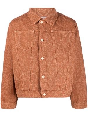 Drôle De Monsieur floral-motif denim shirt jacket - Brown