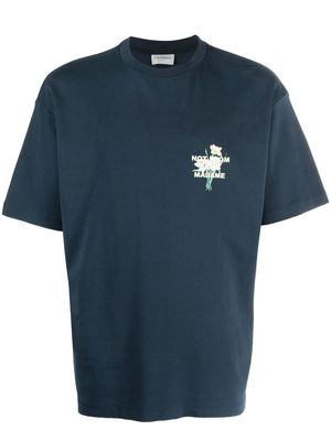 Drôle De Monsieur floral slogan-print T-shirt - Blue