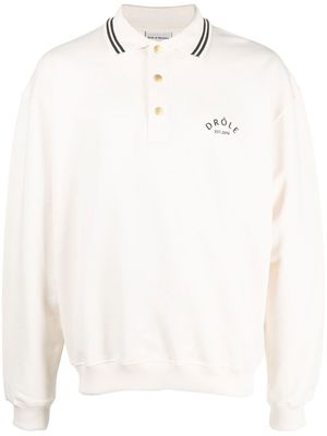 Drôle De Monsieur logo-embroidered cotton polo shirt - Neutrals