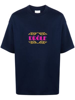 Drôle De Monsieur logo-embroidered cotton T-shirt - Blue