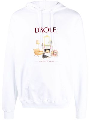 Drôle De Monsieur logo-embroidered hoodie - White