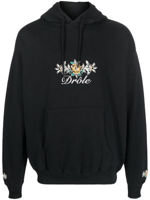 Drôle De Monsieur logo-embroidery cotton hoodie - Black