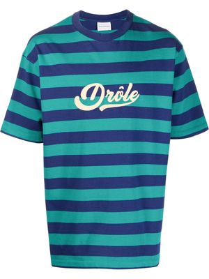 Drôle De Monsieur logo-print striped cotton T-shirt - Blue