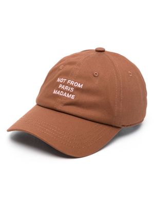 Drôle De Monsieur slogan-embroidered cotton baseball cap - Brown