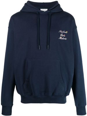 Drôle De Monsieur slogan-embroidered cotton hoodie - Blue
