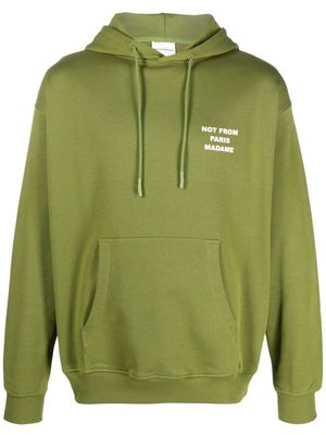 Drôle De Monsieur slogan-embroidered cotton hoodie - Green