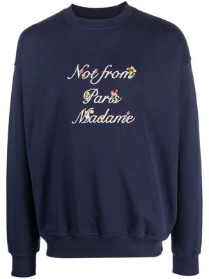 Drôle De Monsieur slogan-embroidered cotton sweatshirt - Blue